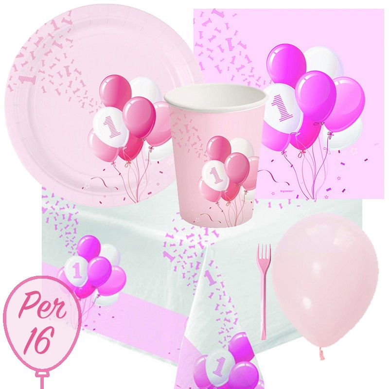 KIT N.6 PRIMO COMPLEANNO PALLONCINI ROSA