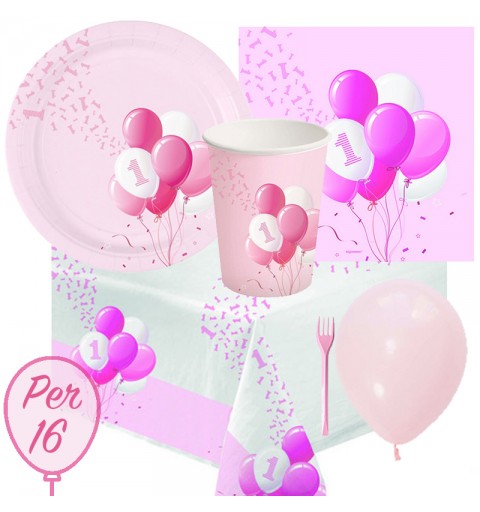 KIT N.6 PRIMO COMPLEANNO PALLONCINI ROSA