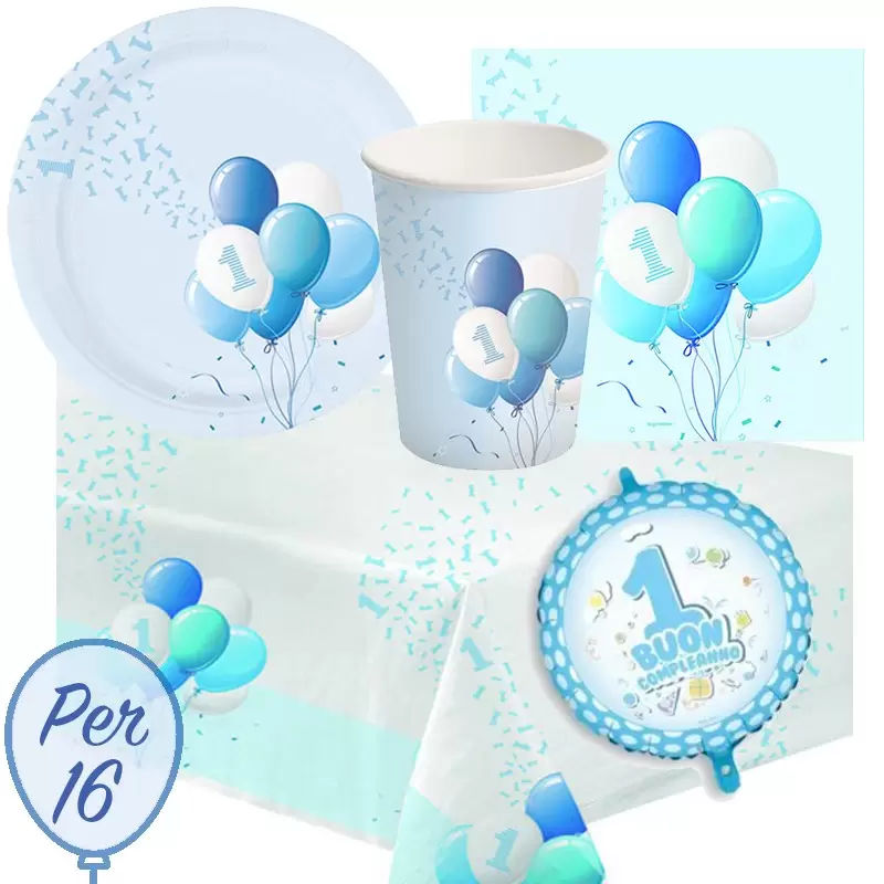 KIT N.10 PRIMO COMPLEANNO PALLONCINI CELESTI