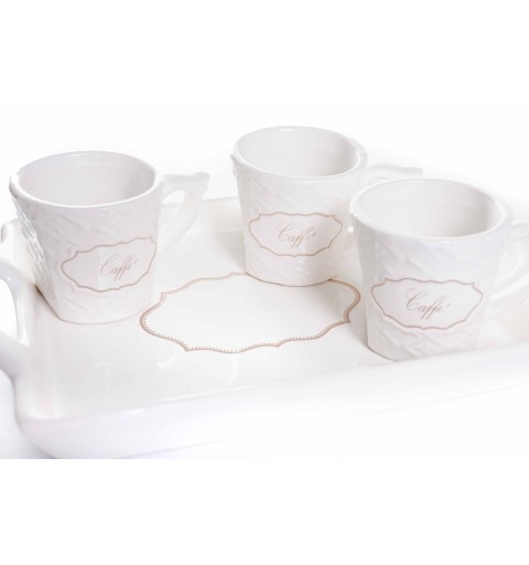 sudimp Set 6 tazzine di caffè con Vassoio 82005 in Ceramica Idea Regalo dal Design Moderno di Alta qualità comprende 6 Tazze 6 piattini e Un Elegante Vassoio 