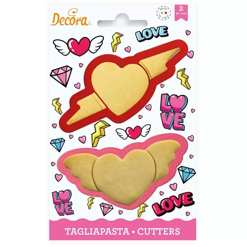 set 2 tagliapasta cuore con ali e freccia in plastica 0255063 12x 5 x 2,2 h cm