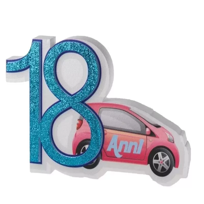 DECORAZIONE POLISTIROLO 18 ANNI MACCHINA CELESTE