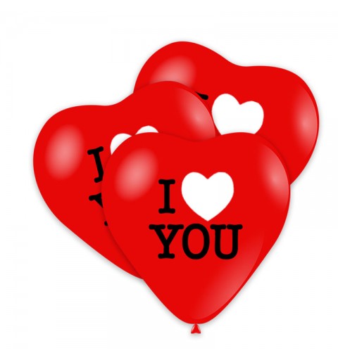 10 palloncini cuore 17 - 43 cm rosso con scritta bianca I Love You 985435
