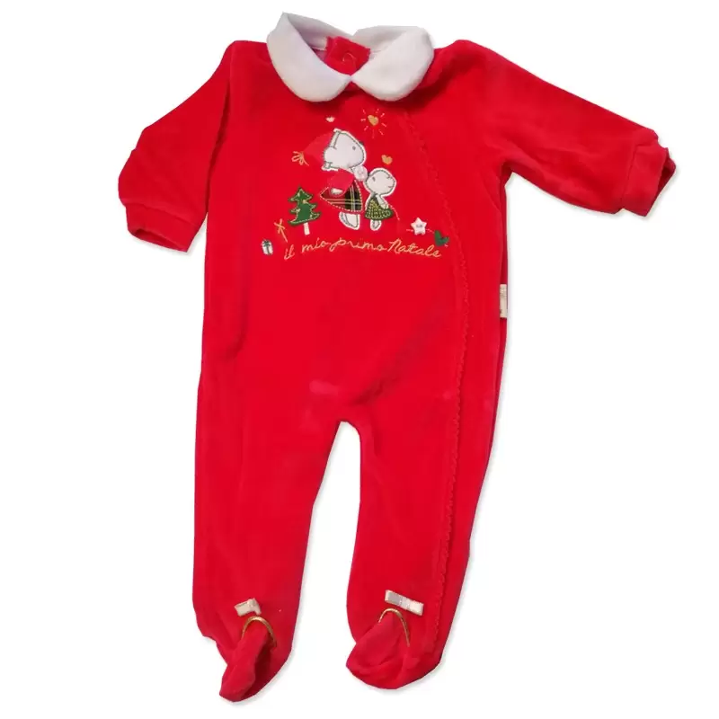 Tutina Natalizia in Ciniglia Il Mio Primo Natale BQ3017 tg 1 mese - colore rosso