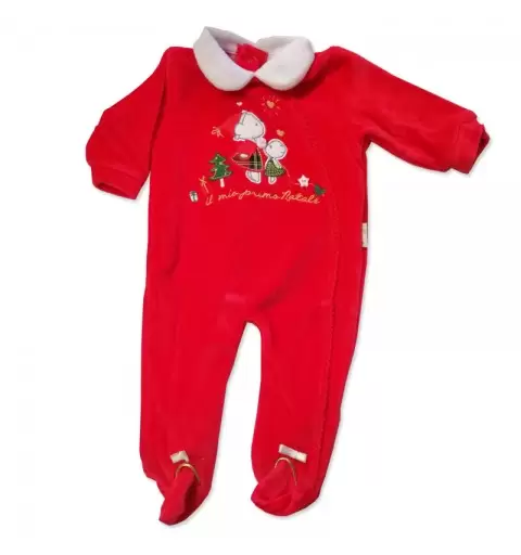 Tutina Natalizia in Ciniglia Il Mio Primo Natale BQ3017 tg 1 mese - colore rosso