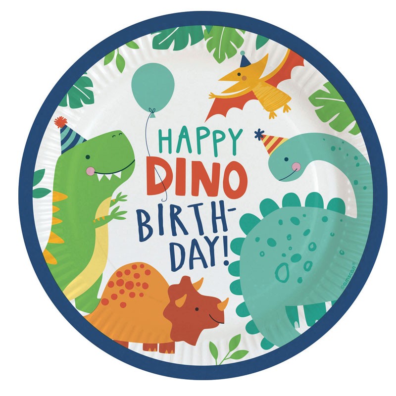 Piatti dino-mite dinosauri  happy dino birth-day 23 cm 8 pz
