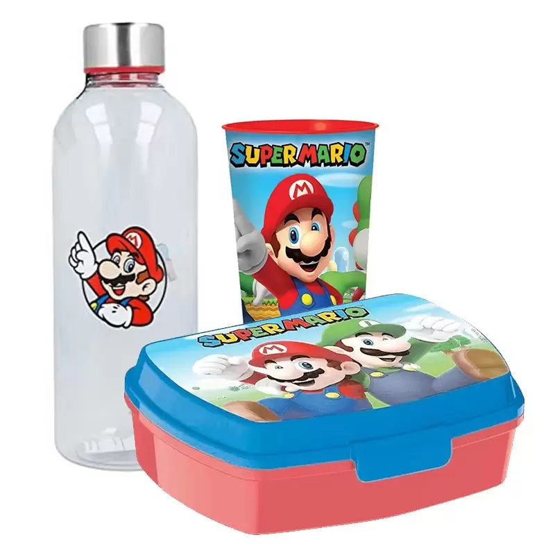 SET MERENDA SUPER MARIO CON BORRACCIA TRASPARENTE