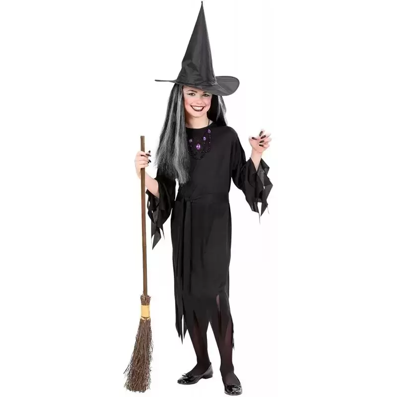 VESTITO DA STREGA NERO CON CAPPELLO  5 - 7 ANNI