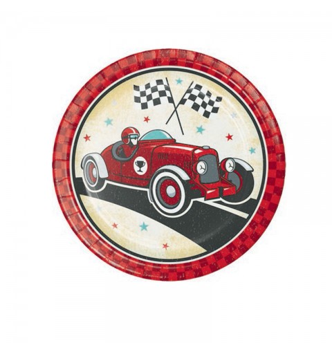Piatto 23 cm Auto d\'Epoca Vintage Race Car 8 pz 345899