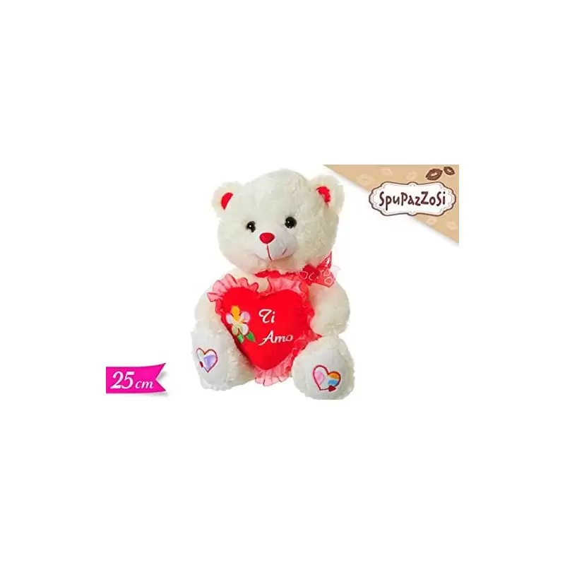 ORSO PELUCHE BIANCO CON CUORE TI AMO 25 CM