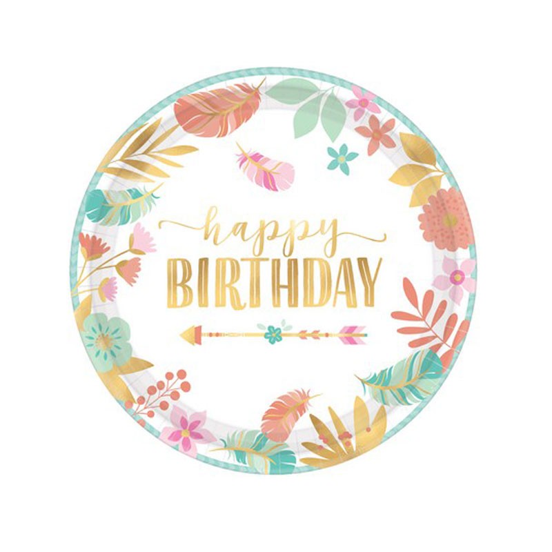 Piatti 26 cm Metalizzati Boho Birthday Girl 8 pz