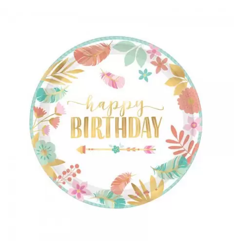 Piatti 26 cm Metalizzati Boho Birthday Girl 8 pz