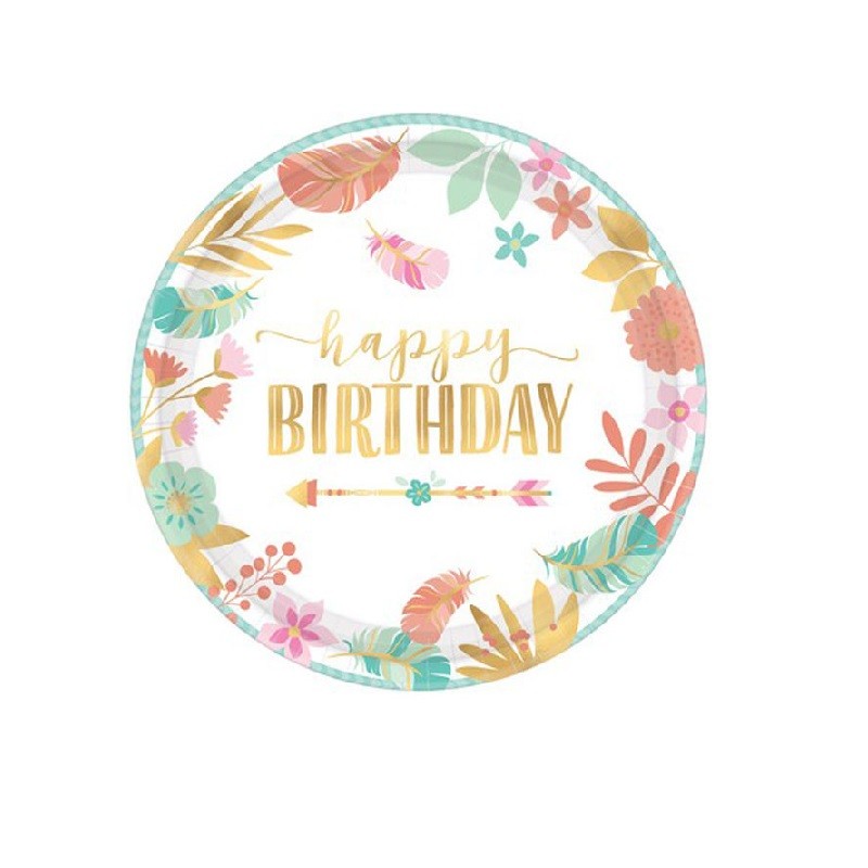 Piatti dessert 18 cm Metalizzati Boho Birthday Girl 8 pz