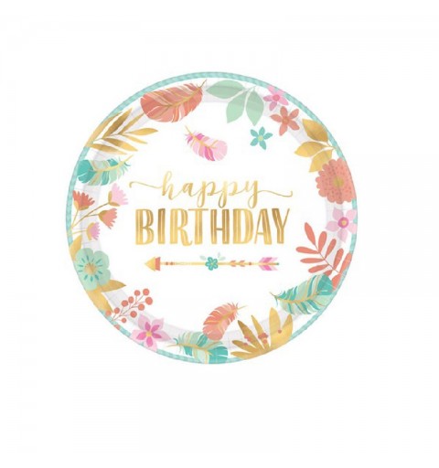 Piatti dessert 18 cm Metalizzati Boho Birthday Girl 8 pz