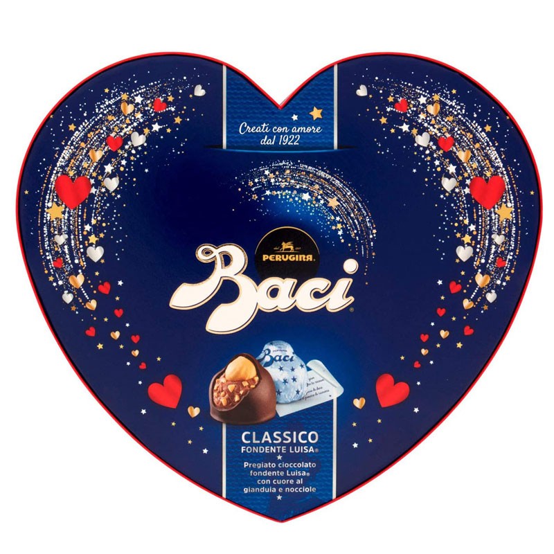 Baci perugina classici Cioccolatini fondenti ripieni al gianduia e nocciola scatola cuore 100g