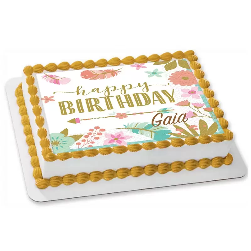 CIALDA BOHO CHIC HAPPY BIRTHDAY RETTANGOLARE PERSONALIZZABILE PER TORTE