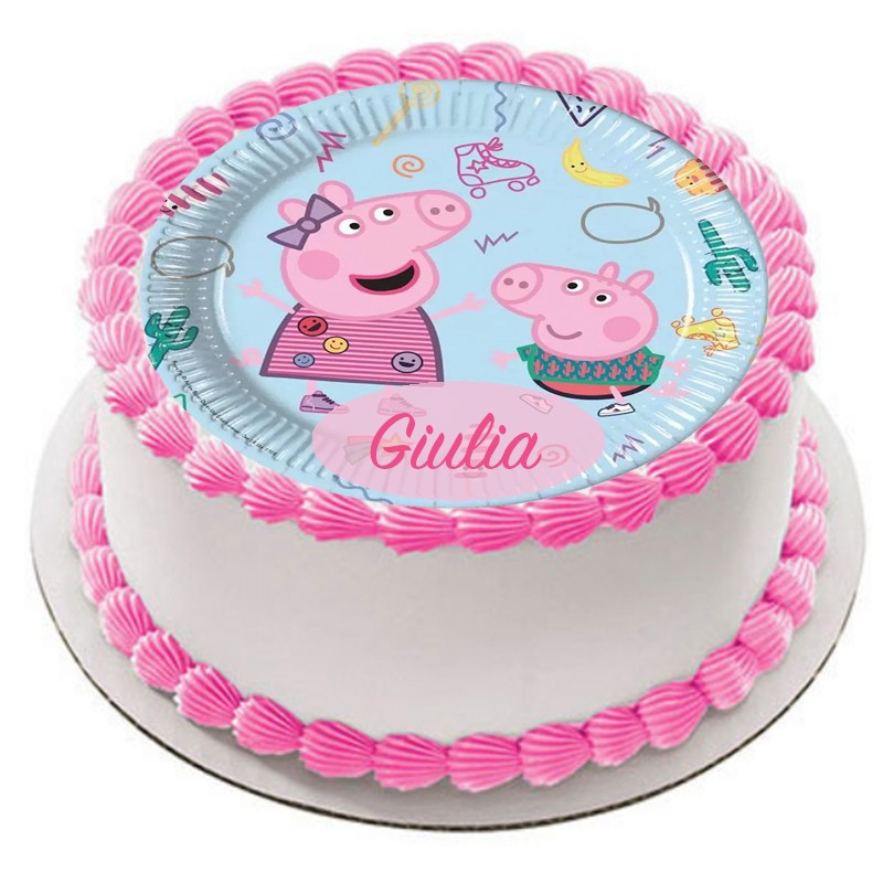 decorazione per torta 20 cm CIALDA in ostia PEPPA PIG personalizzabile forma rotonda diam 
