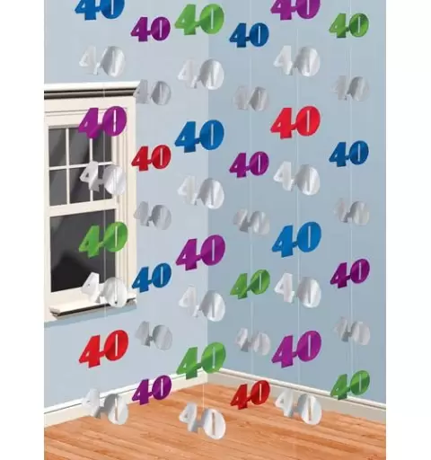 7AM678251 FESTONE PENDENTE 6 PZ ADDOBBI COMPLEANNO 40 ANNI 