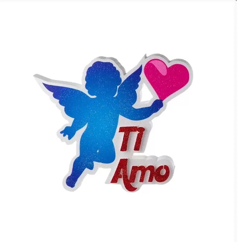 decorazione in polistirolo ti amo glitterato con cupido PD44 38 x 29 x 5 cm