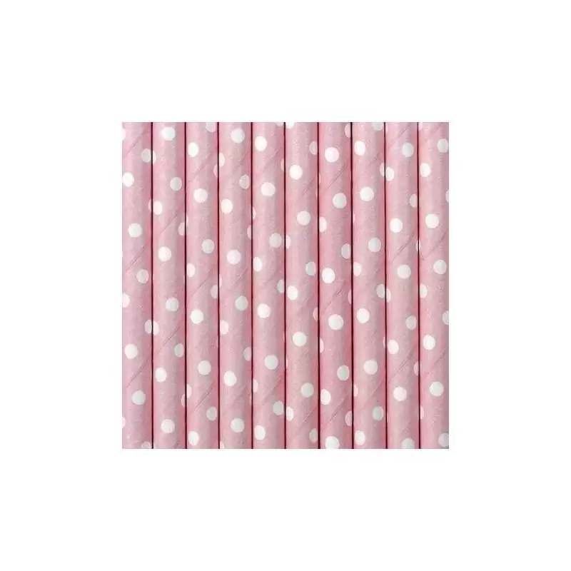 Cannucce in carta rosa pois bianchi 10 pz SPP2-081J
