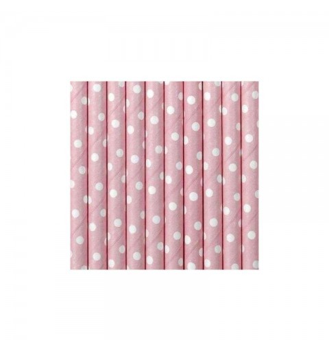 Cannucce in carta rosa pois bianchi 10 pz SPP2-081J