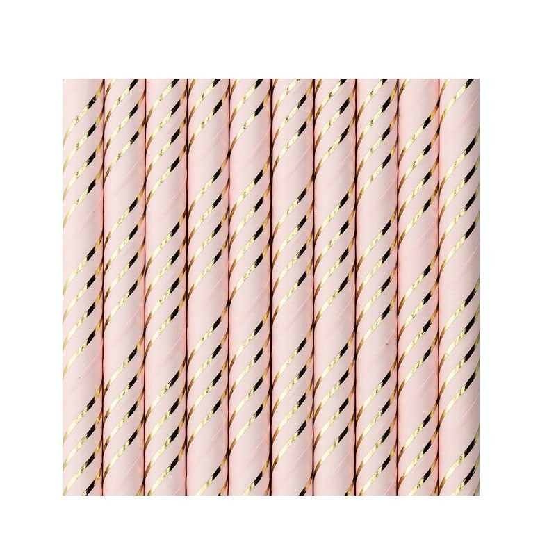 Cannucce in carta rosa strisce dorate 10 pz SPP12-081J-019