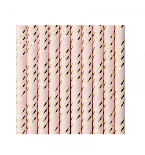 Cannucce in carta rosa strisce dorate 10 pz SPP12-081J-019