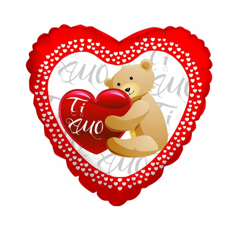 Palloncino mylar cuore rosso con scritta ti amo ed orsetto 18 45 cm 61500