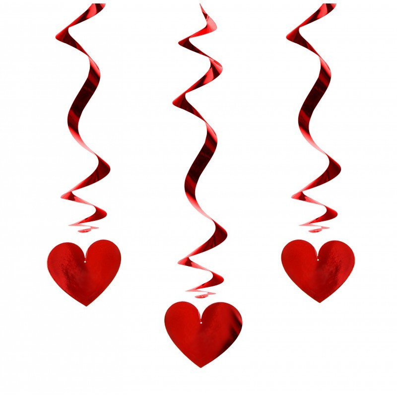 Set 3 pezzi Festoni Cuori Pendenti San Valentino Red Metallic Swirls 60 cm SWID14