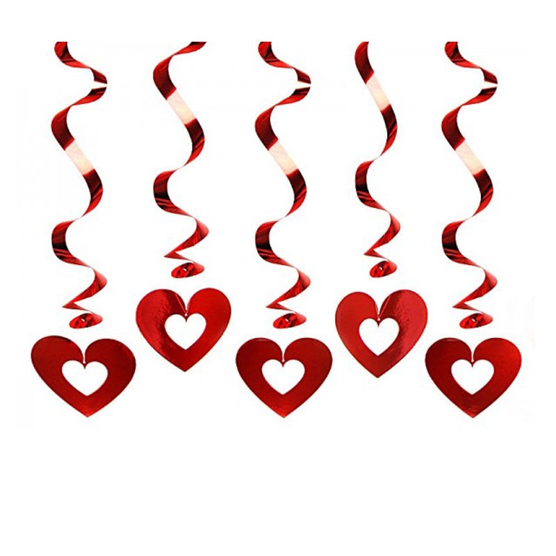 Set 5 pezzi Festoni Cuori Pendenti San Valentino Red Metallic Swirls 60 cm SWID5