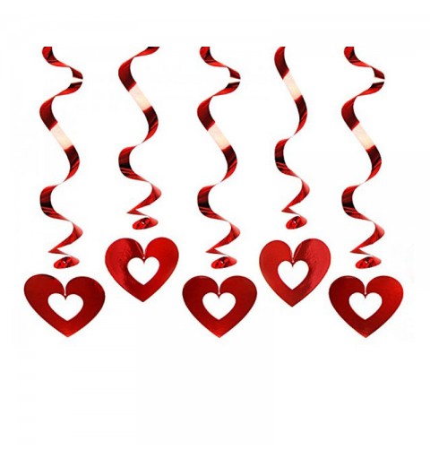 Set 5 pezzi Festoni Cuori Pendenti San Valentino Red Metallic Swirls 60 cm SWID5