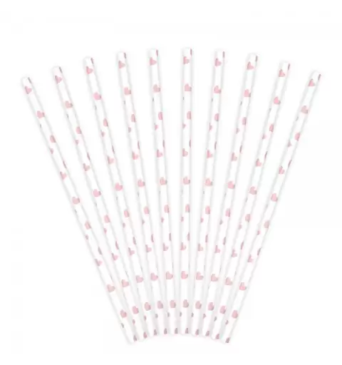 10 CANNUCCE IN CARTA BIANCA CUORI ROSA