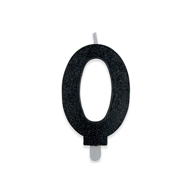 Candela a forma di numero 0 in cera nera con glitter 15 cm 73930
