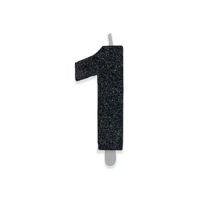 Candela a forma di numero 1 in cera nera con glitter 15 cm 73931