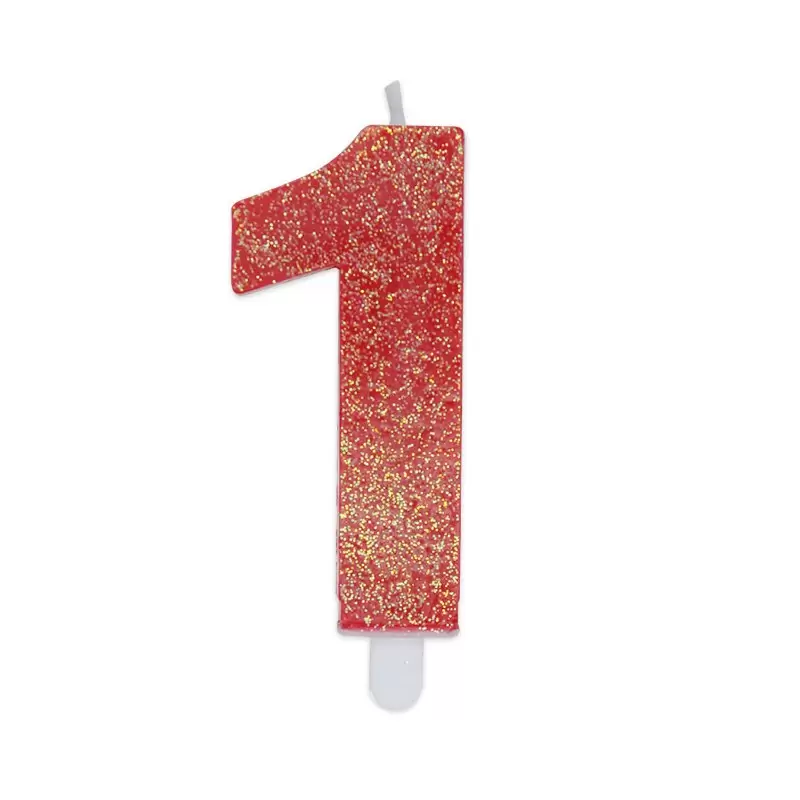 Candela a forma di numero 1 in cera Sweety Rosso Glitter 7,5cm - 73751