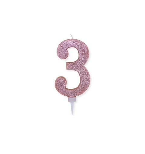 Candelina numerale 3 glitter 3 15 cm