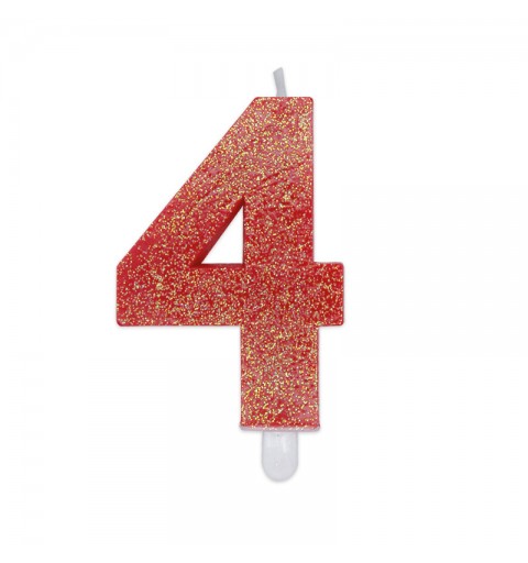 Candela a forma di numero 4 in cera Sweety Rosso Glitter 7,5cm - 73754