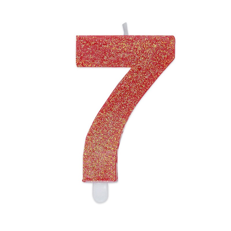 Candela a forma di numero 7 in cera Sweety Rosso Glitter 7,5cm - 73757
