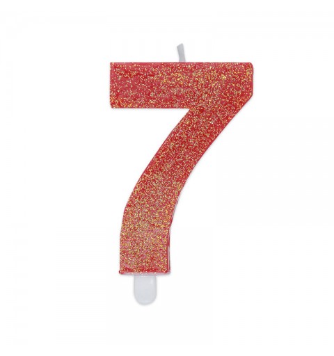 Candela a forma di numero 7 in cera Sweety Rosso Glitter 7,5cm - 73757