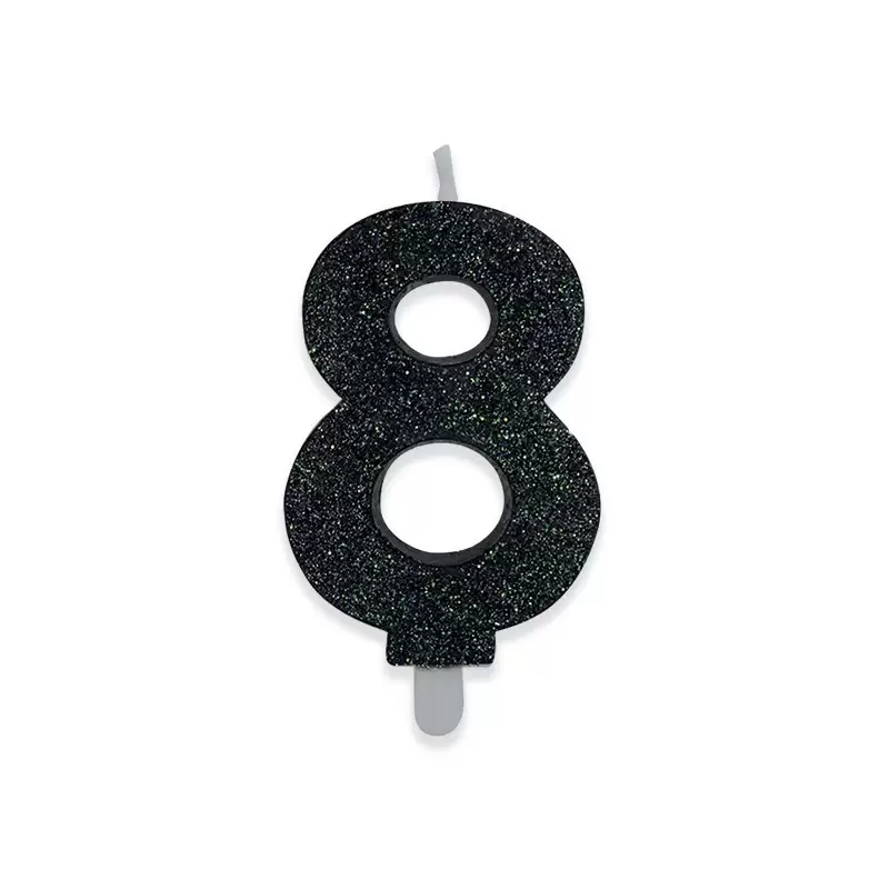 Candela a forma di numero 8 in cera nera con glitter 15 cm 73938