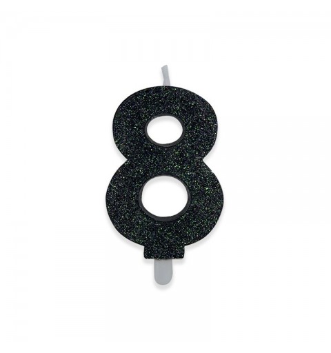 Candela a forma di numero 8 in cera nera con glitter 15 cm 73938