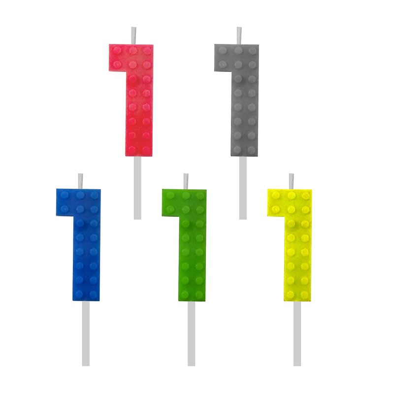 Candelina numerica n.1 lego block party colori assortiti 5,5 cm 7C-SUK1