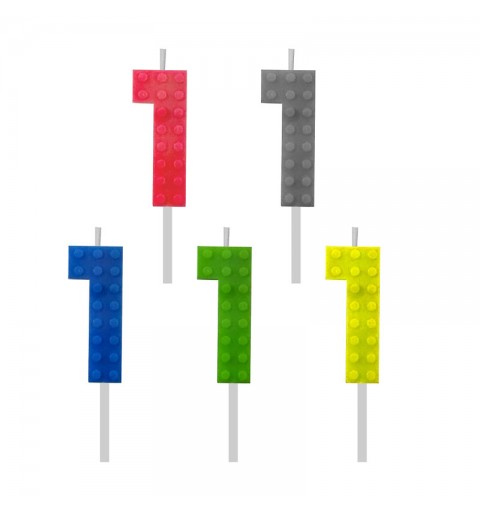 Candelina numerica n.1 lego block party colori assortiti 5,5 cm 7C-SUK1