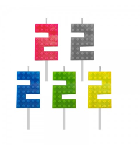 Candelina numerica n.2 lego block party colori assortiti 5,5 cm 7C-SUK2