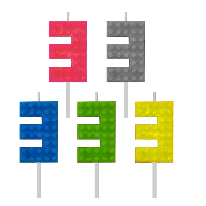 Candelina numerica n.3 lego block party colori assortiti 5,5 cm 7C-SUK3