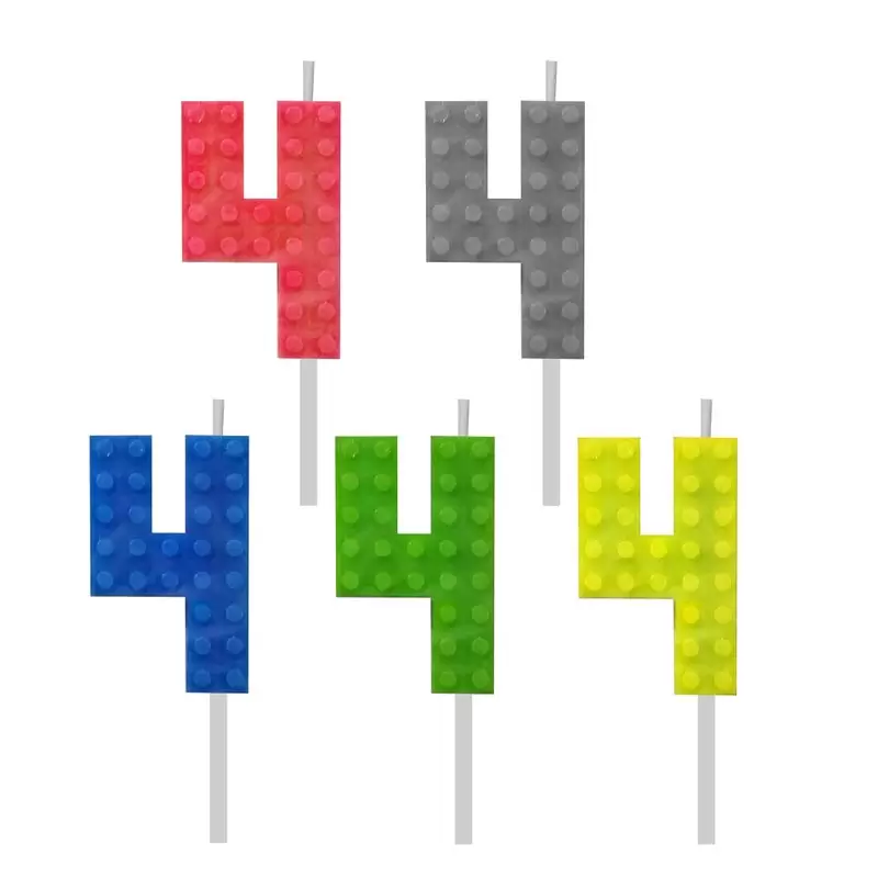 Candelina numerica n.4 lego block party colori assortiti 5,5 cm 7C-SUK4
