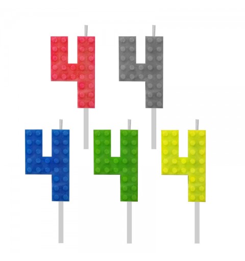 Candelina numerica n.4 lego block party colori assortiti 5,5 cm 7C-SUK4