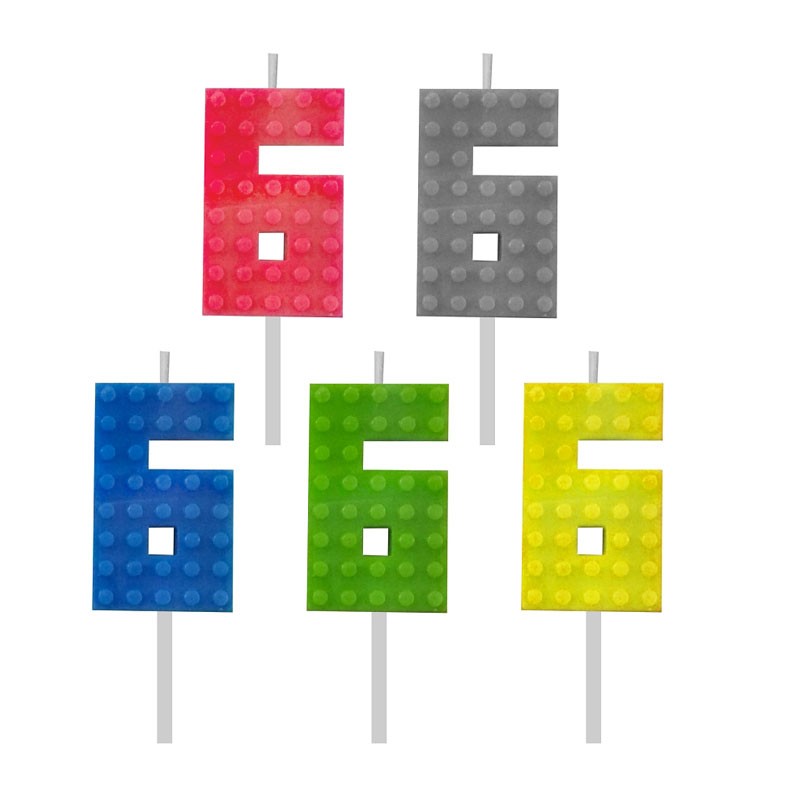 Candelina numerica n.6 lego block party colori assortiti 5,5 cm 7C-SUK6