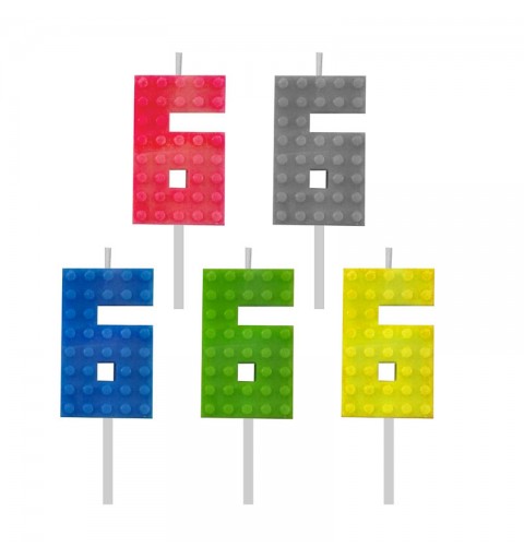 Candelina numerica n.6 lego block party colori assortiti 5,5 cm 7C-SUK6