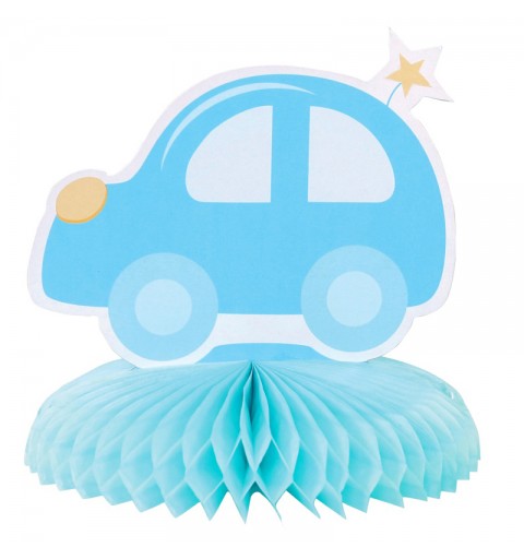Decorazione Centrotavola Auto celeste a Nido D\'ape 14 cm - QTDSSN
